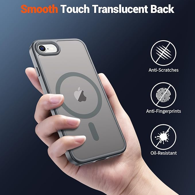 SUPFINE Magnetic for iPhone SE Case 2022 (3rd)/2020 (2nd), iPhone 8 Case with Screen Protector (Compatible with MagSafe) (Military Grade Drop Protection) Translucent Matte Phone Case,Gray