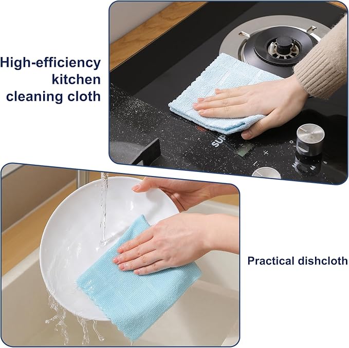 Ferdilan 80 Pack Microfiber Cleaning Cloth Roll,Lint Free Rags Paper Towels & Tear Away Reusable Towels,Washable Shop Rags,Wash Cloths Dish Rags(12" x 12") for Car Kitchen Window Garage-Light Blue