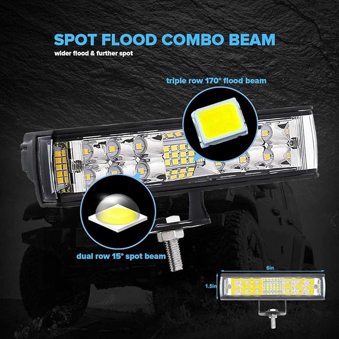 Samman ADTOPI 6 inch Led Light Bar with Wiring Harness Kit, LED Pods Flood Spot Combo Beam Driving Work Fog Light Off Road Super Bright Waterproof for UTV Truck Sand Rail ATV SUV Chevy