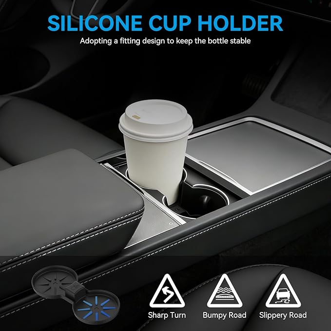 Center Console Organizer Tray for Tesla Model Y Juniper 2025-2026 & Model 3 Highland 2024-2026 - Tesla Accessories Storage Double Layer Tray Silicone Non-Slip Surface, Cup Holder & Camera Cover