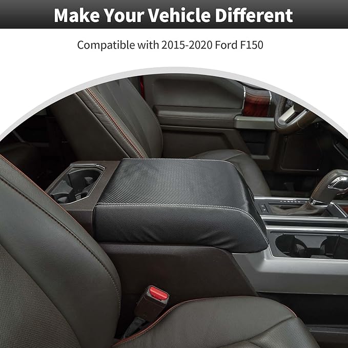 CheroCar Center Console Armrest Cover Compatible with Ford F150 2015-2020, for Ford F150 Accessories Center Console Armrest Box Cushion Soft Arm Rest Pad, Scratch Resistance Armrest Covers, Black