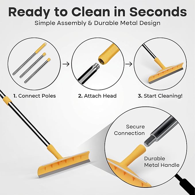 Carpet Rake for Pet Hair Removal – Reusable Cat & Dog Hair Remover Broom with Adjustable 60" Long Handle, Rug Rake Scraper for Carpet, Rugs, Mats, Upholstery & Couch Cleaning