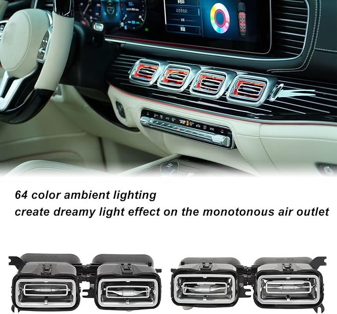 Air Vent Ambient Light, 4 Pcs 64 Color Front LED Turbine Air Vent Ambient Light Kits for GLE GLS‑Class W167 X167 2020 and Up