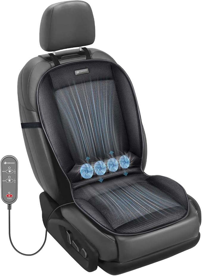 CooCoCo Cooling Car Seat Cover Front Seat, Ventilated Car Cushion, Seat Cooling Pad, Cooled Cover for SUV Truck Universal Fit, Gifts for Husband Driver Men Dad, Matte Black