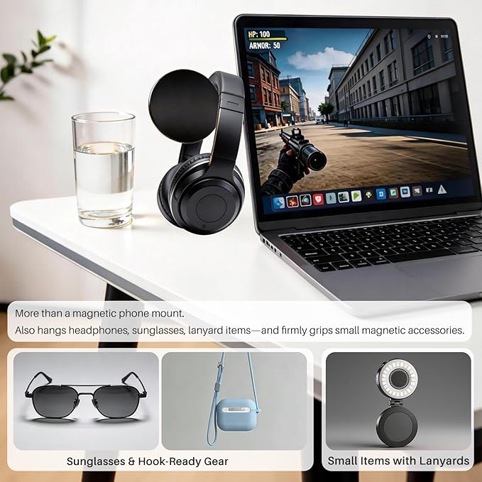 Magnetic Laptop Phone Holder Mount for Dual Screen, 180° Adjustable Edge Computer Phone Holder for Monitor's Top and Side, Extended Laptop Stand Accessories for iPhone 12-17 All Phones