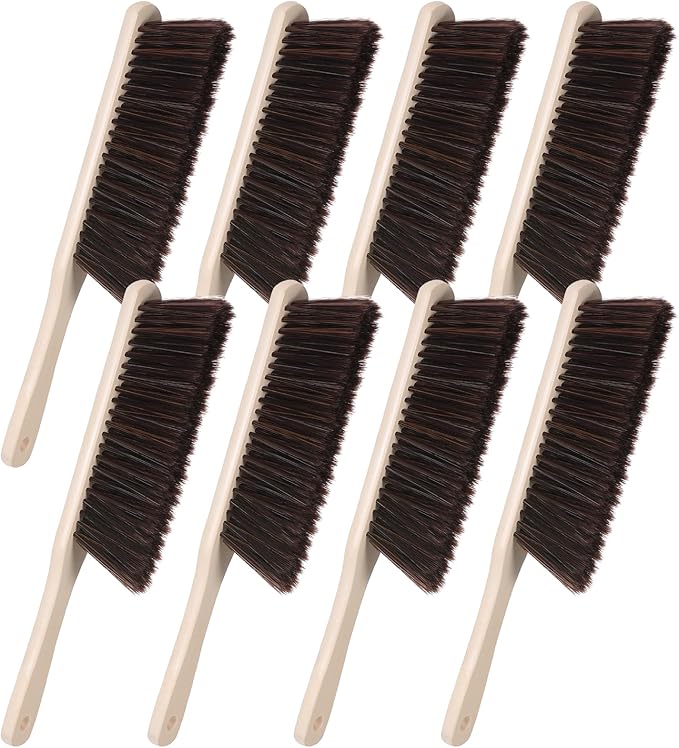 8 Pieces Hand Broom Brush Woooden Dust Brush Bulk Bench Brushes with Long Wood Handle Soft Bristle Whisk Broom Hand Held for Counter Bed Sofa Bench Car Fireplace Clothes Household Cleaning