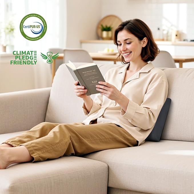 Lumbar Support Pillow for Office Chair Back Support - Memory Foam Lumbar Pillow for Car or Gaming Chair, Ergonomic Back Cushion with Adjustable Strap for Long-Hour Sitting (Grey)