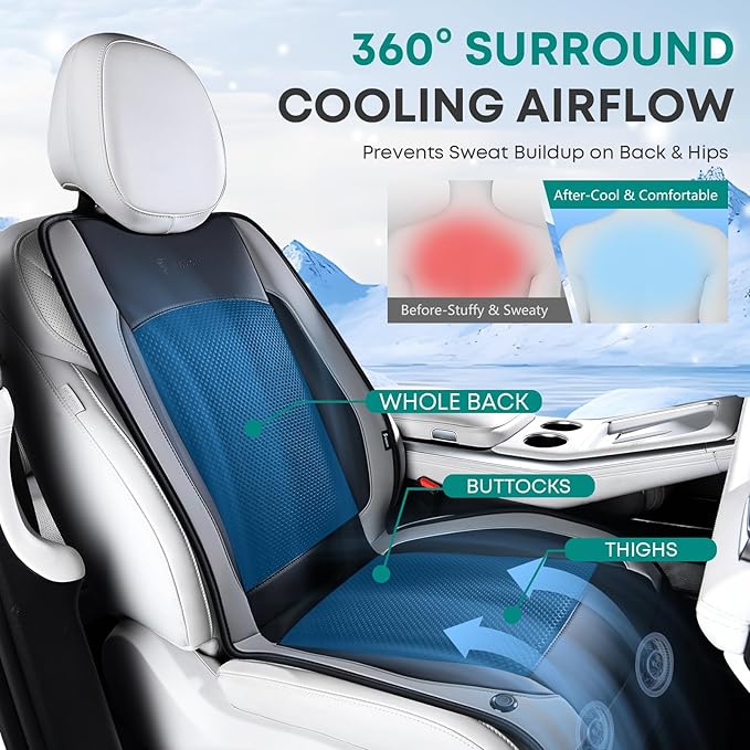 FLORICH Cooling Car Seat Cover, 12V/24V Car Seat Cooling Pad, Ventilated Seat Cushion with 2 Powerful Turbo Fans, 3-Speed Adjustable Cooling Car Seat Covers for Summer Driving Universal Fit for Car