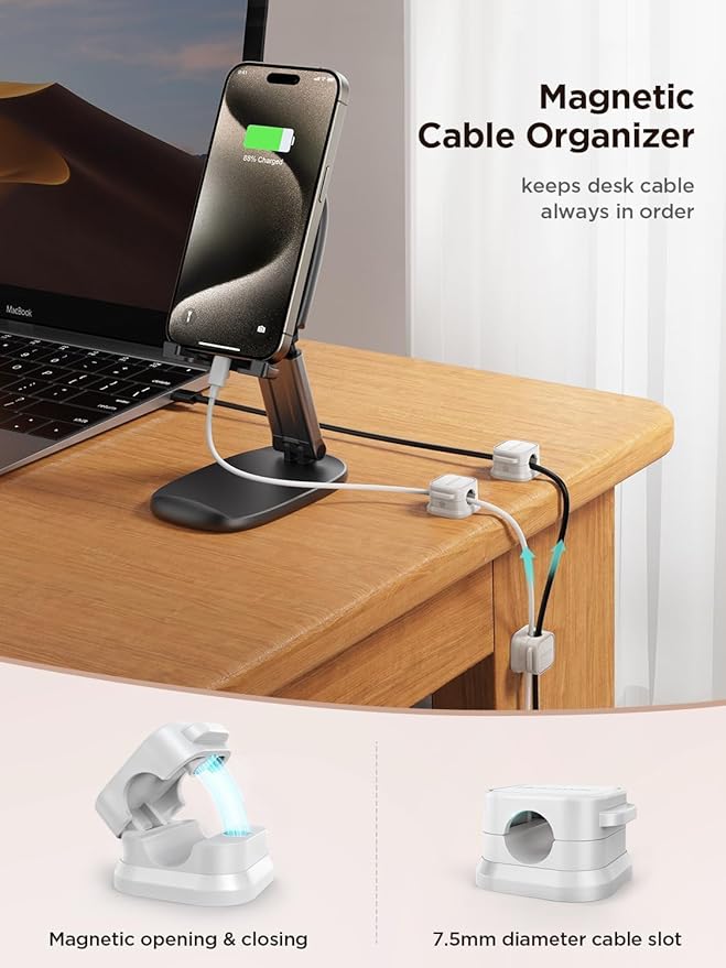 6 Pack Magnetic Cord Organizer,Desk Cable Management Clips, Phone Charger Wire Organizer Keeper for Nightstand Car Office Accessory