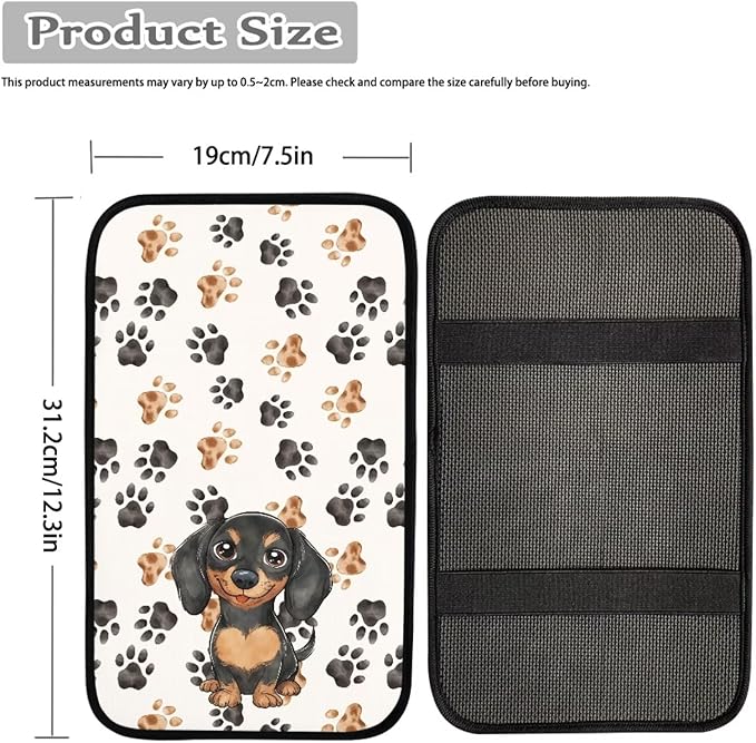 UNICEU Dachshund Dog Paw Car Center Console Armrest Cover Pad for Women, Neoprene Car Interior Accessories Anti-Slip Soft Automotive Armrest Seat Box Cover Soft Console Pads