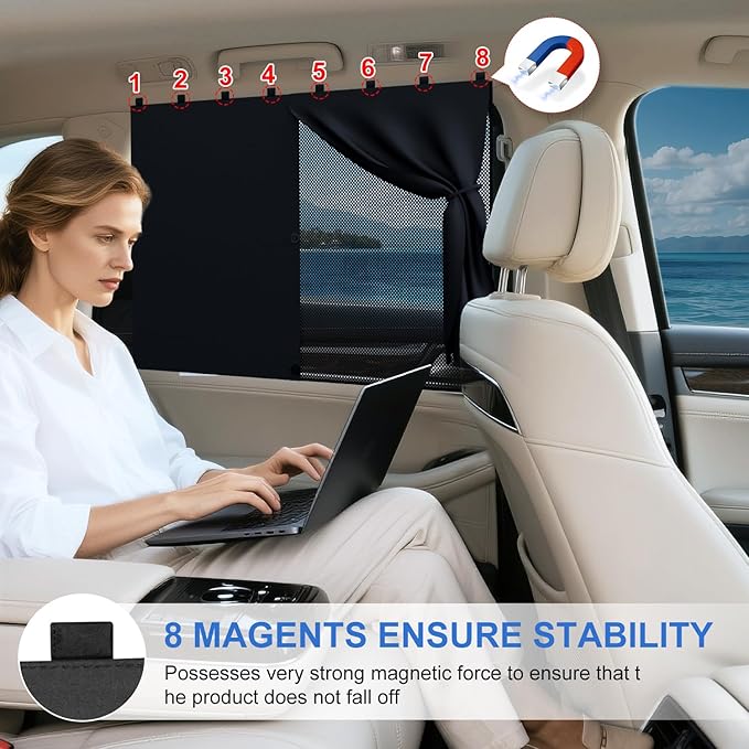 Car Window Shades with 8 Strong Magnets-26.8"x19.7" Dual Layer Car Rear/Side Window Sunshade for Baby Semi-Transparent 2-in-1 Universal Auto Sun Shade for Kid & Pet Protection (2 Pack) Black