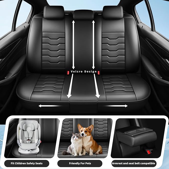 Fit CRV Car Seat Covers Premium Leather for Honda CRV cr-v 2011-2025 2026. Waterproof， Breathable, Scratch-Resistant & All-Weather Seat Cushion Protector (Full Set,Black)