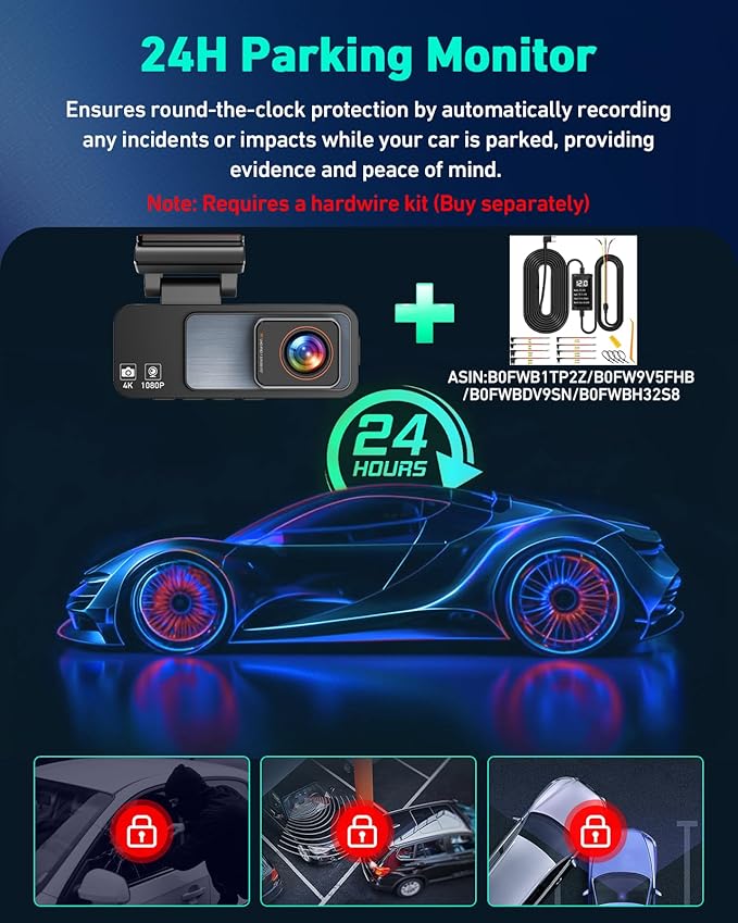 4K Dash Cam Front, Built-in 5GHz WiFi & APP Control, Dash Camera for Cars W/ 32GB Included, 3.2" IPS Screen Car Dash Cam W/ 24H Parking Monitor, G-Sensor Night Vision, Loop Recording