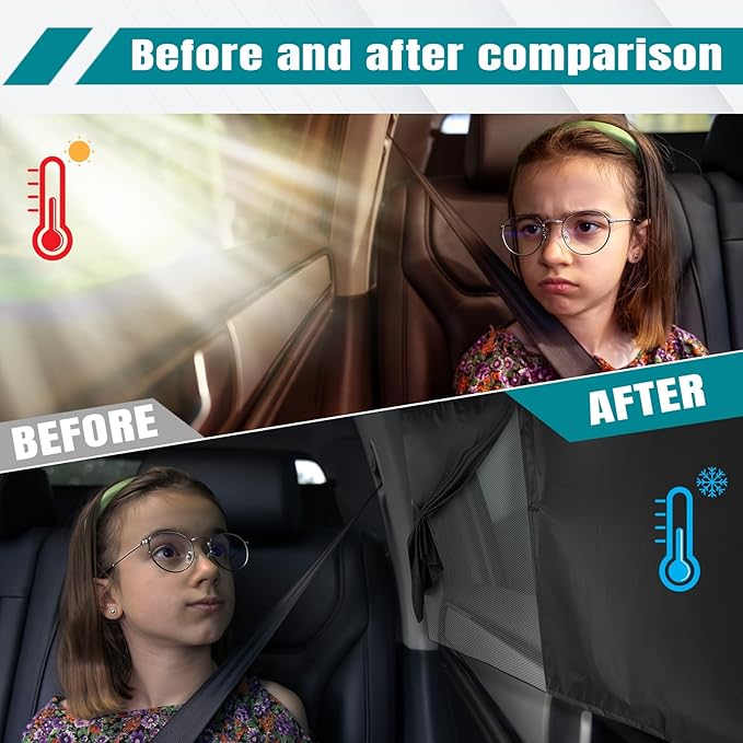 2PCS Car Window Shades, Magnetic Rear Side Window Car Sun Shades for Heat & UV Protection, Breathable Double Layer Window Sunshade, Auto Privacy Window Curtains for Baby