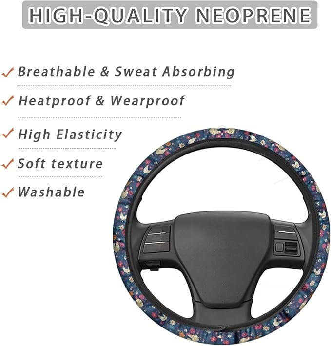 AFPANQZ Cute Polka Chicken Car Steering Wheel Cover Sweat Absorption Safe Driving Anti-Slip Durable Steering Wheel Protection No Smell Fashion Machine Washable Universal Purple