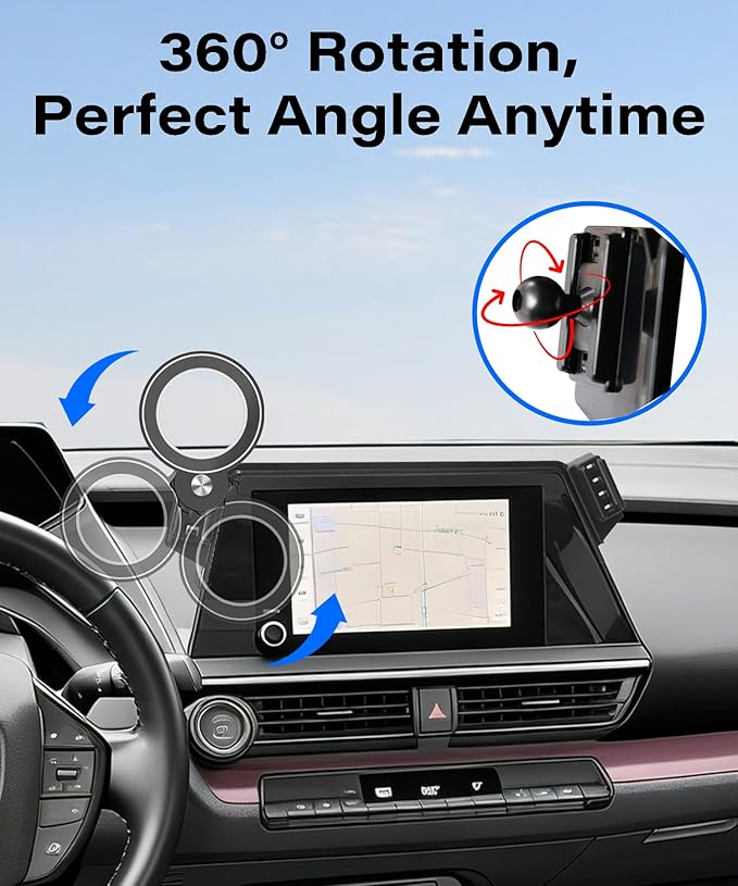 Car Phone Holder for Toyota Prius 2023 2024 2025 2026 Accessories Apply to 8 Inch Touch Screen Fixed Clip MagSafe Passenger Cell Phone Mount Handsfree 360° Rotation