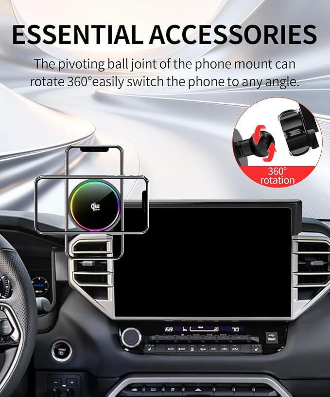 Qi2.2 25W Magnetic Car Mount Charger for Toyota Tundra 2022-2026/Sequoia 2023-2026 Accessories, for Fast Charging Cell Phone Holder 14 Inch Screen Fixed Clip with Cooling Fan＆54W Fast Adapter