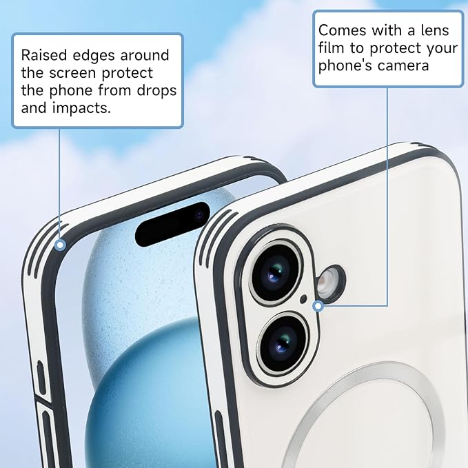 Guppy Compatible with iPhone 17 Magnetic Case, with Full Camera Lens Protector [Compatible with MagSafe] Scratch Resistant Gradient Glass Back Cover Phone Case-White