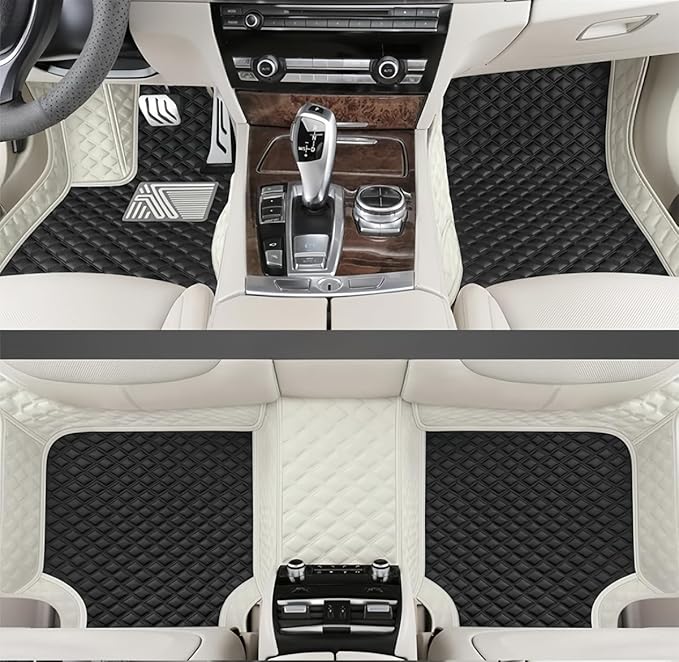 Customize Making Car Floor Mats for 99.99% Sedan SUV Pickup Truck Full Coverage Men Women Cute Leather Protection Pads Non-Slip Floor Liners (White+Gentleman Black)