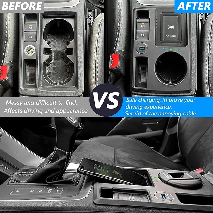 Wireless Car Charger for Audi Q3 2019-2022/Q3 Sportback 2020-2022/RS Q3 Sportback 2020-2022, 15W Qi Fast Charging Phone Charger Pad with QC3.0 USB Port for iPhone 12/13/13Pro Galaxy S22/S21