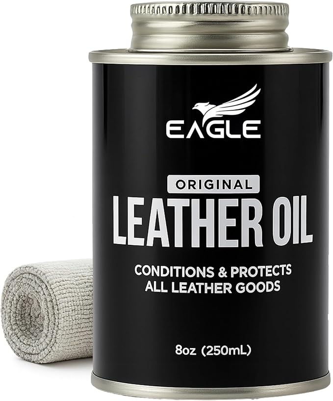Leather Oil Conditioner with Applicator & Cloth – All-Natural Deep Conditioning Oil for Saddles, Furniture, Bags, Belts & Leather Gear – 8.45oz Restorative Oil for Dry, Cracked Leather