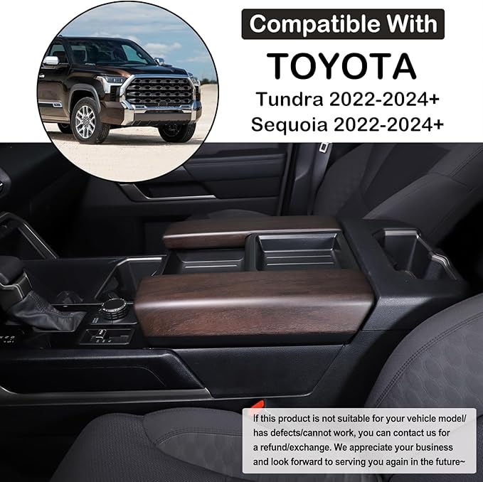 Car Center Console Armrest Protector Cover Compatible with Toyota Tundra 2022+ & Sequoia 2023+, Central Armrest Seat Storage Box Cover Cushion Lid Protector Pad Waterproof Anti-Scratch ABS Accessories