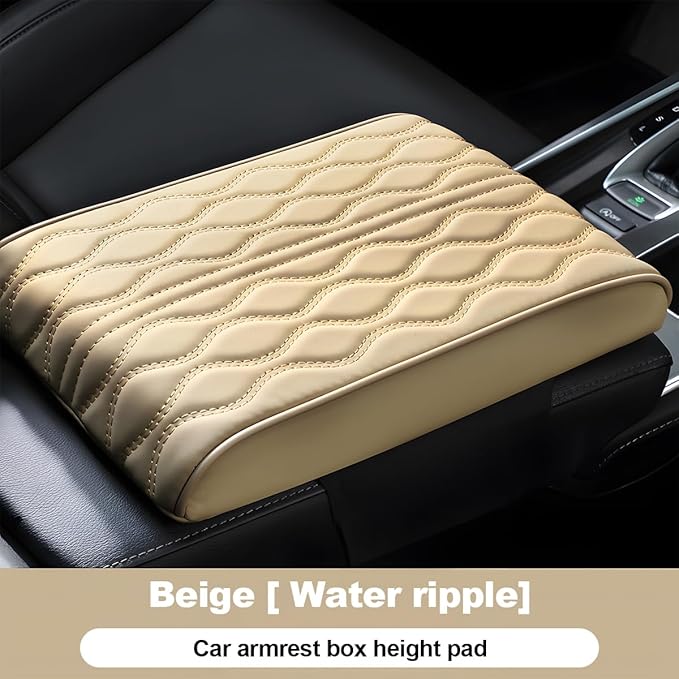 Car Center Console Cover, Leather Waterproof Vehicle Armrest Box Pad, Memory Cotton Comfortable Automotive Interior Seat Box Cushion Protector Accessories, Universal for Most Cars (Beige)
