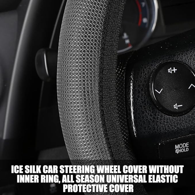 Car Steering Wheel Cover, Ice Silk Elastic Anti Slip Vehicle Protector, Breathable Easy Carry Automotive Interior Protective Wrap Accessories, Universal for SUV, Sedan, Truck (Black)