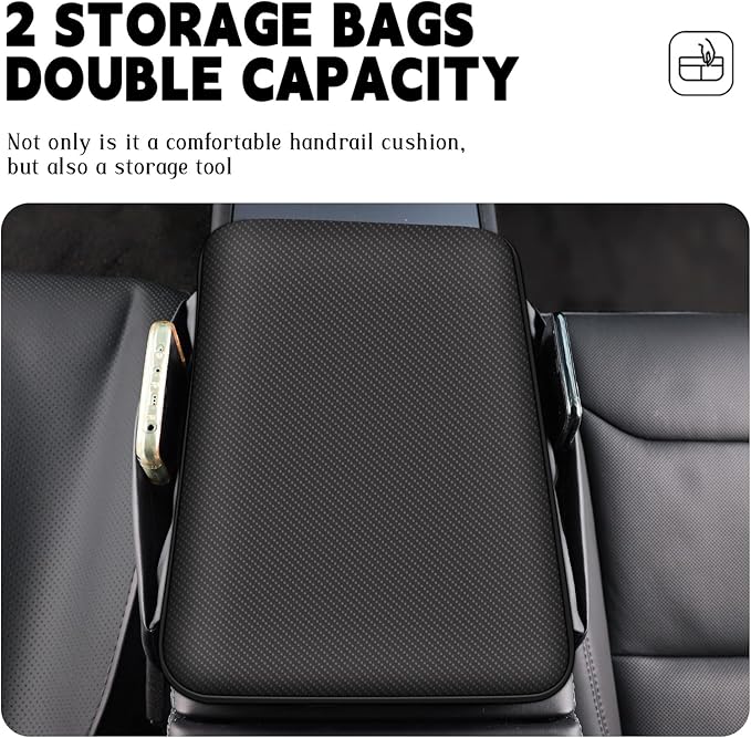 Car Armrest Cover Pad - Nappa Leather Car Center Console Cover with Breathable Holes, Non-Slip Auto Arm Rest Cushion, Universal Car Interior Accessories Fit forTesla Model Y