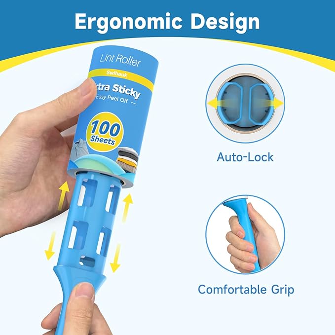Swihauk 1200 Sheets Extra Sticky Lint Rollers for Pet Hair, Easy Spiral Tear Lint Roller for Clothes with Ergonomic Handle, Multipurpose Lint Remover for Furniture, Carpet, Car Seat
