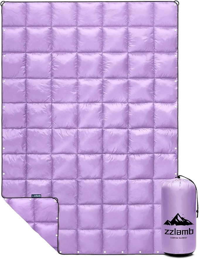 zzlamb Camping Blanket for Cold Weather,Outdoor Puffy Blanket Portable Down Alternative,Windproof Warm Cloak with Snaps,Cozy Quilt Backpacking Picnic RV Travel Plane Car Hammock Beach Climbing