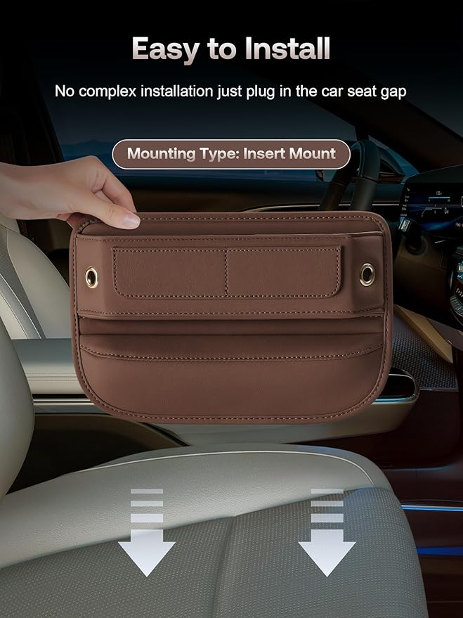 Universal Fit Premium Leather Car Seat Gap Filler Organizer, Center Console Organizer with Card Slots, Clever Gifts for Car SUV Truck Owners (Brown, 1 Pack)