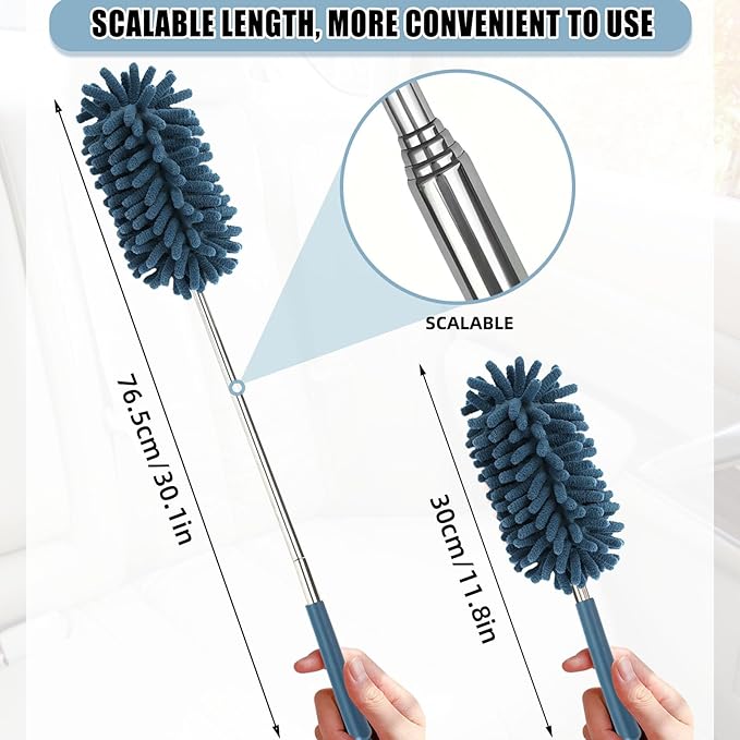 2Pcs Car Interior Duster with Extension Pole Soft Dash Vent Dusting Detailing Wash Brushes with Long Handle Duster Cleaner Tool New Car Must Haves for Cleaning Supplies (Blue)