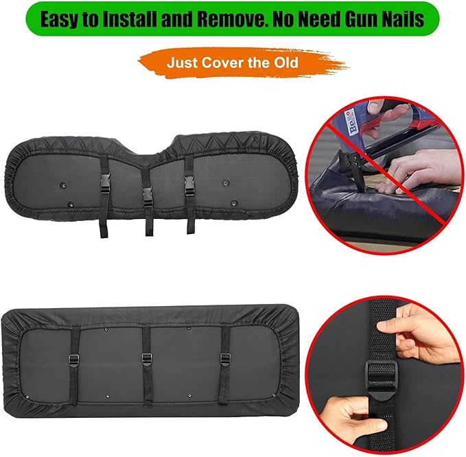 Golf Cart Rear Seat Covers for EZGO Club Car Yamaha Aftermarket Rear Seat Only-Thick Premium Marine Leather with Custom Diamond Design Comfortable/Anti-Scratch/Anti-Fading/Easy to Install