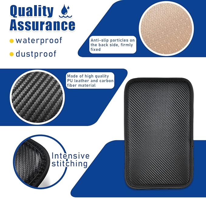 Ziciner Leather Car Center Console Armrest Pad, PU Waterproof Auto Seat Box Cover Protector, Hand Rest Cushion Protection Pad, Vehicles Interior Accessories Universal for Car,SUV (Carbon Fiber)