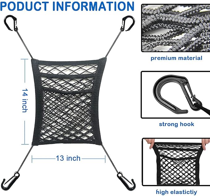 3-Layer Car Mesh Organizer, Seat Back Net Bag, Barrier of Backseat Pet Kids, Cargo Tissue Purse Holder, Driver Storage Netting Pouch, Car Accessories
