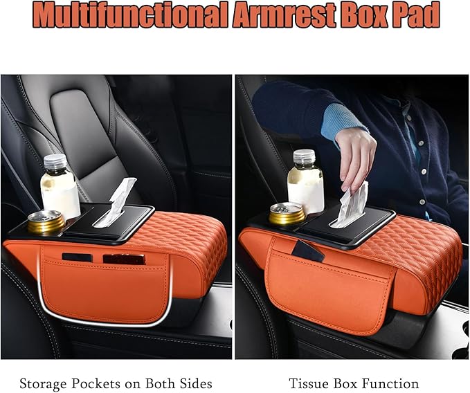 Car Armrest Center Console Cover for Jeep Compass 2. Generation 2021 2022 2023, Center Console Pad with Cup Holder, Multifunctional Armrest Cushion,A Black+Red