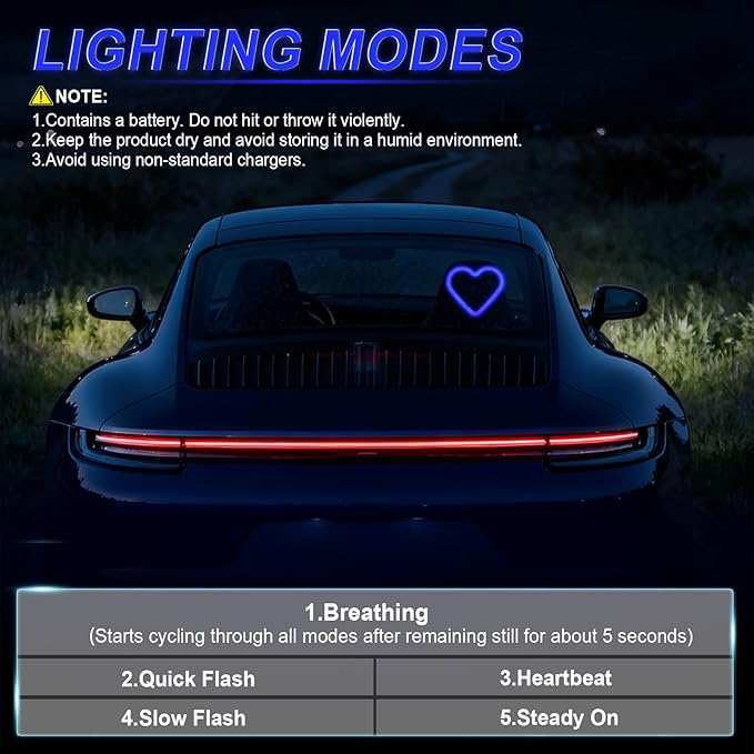 iFunyLED Car LED Interior Lights, Heart-Shaped Ambient Light for Windows, 5 Lighting Modes, Charging Through Type-c and Solar Energy, Car Decorations for Women Men, Pack of 1, (Blue)