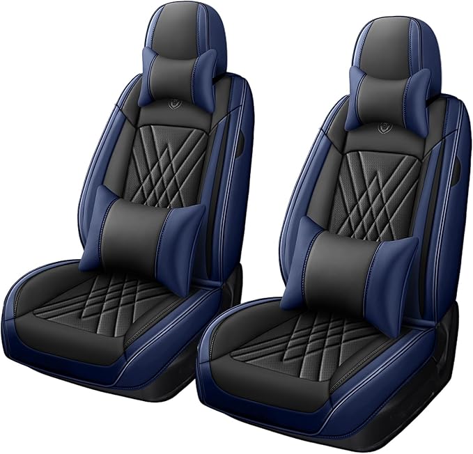 Car Seat Covers Compatible with Toyota Camry 2012-2026 Durable Waterproof Automotive Seat Covers Stretchable, Airbag Compatibility, Premium Nappa Leather(Black Blue, 2 Pcs Front with Pillow)