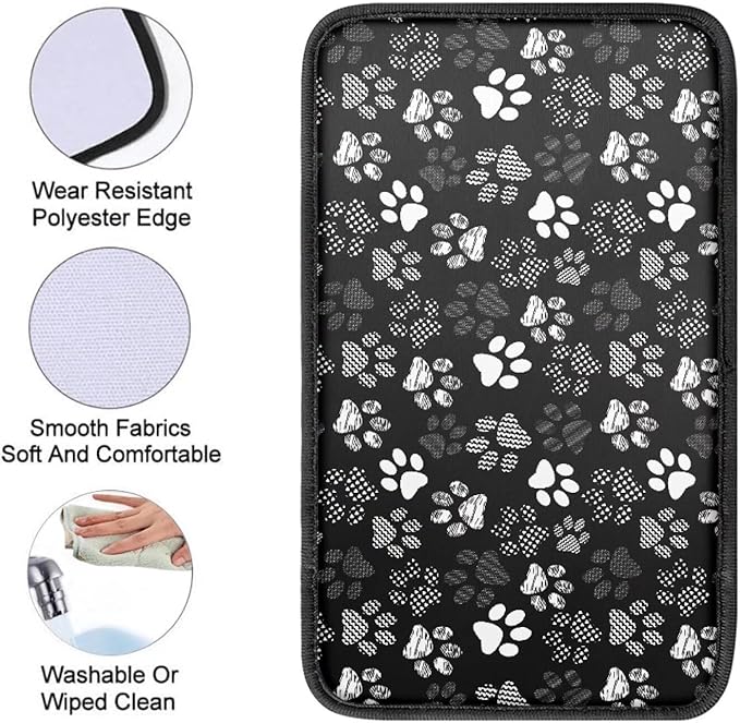 Dreaweet White Dog Paw Print Center Console Cover Cute Car Accessories for Women Soft Comfy Armrest Cover for Car Center Console Universal Arm Rest Cover for Car Truck SUV Sedan