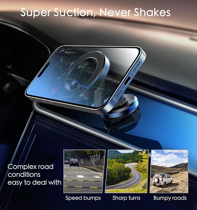 JUHOO Phone Holder for Car Magnetic Rotatable and Retractable, Fits iPhone 15, 14, 13, 12, Pro, Mini, MagSafe Case