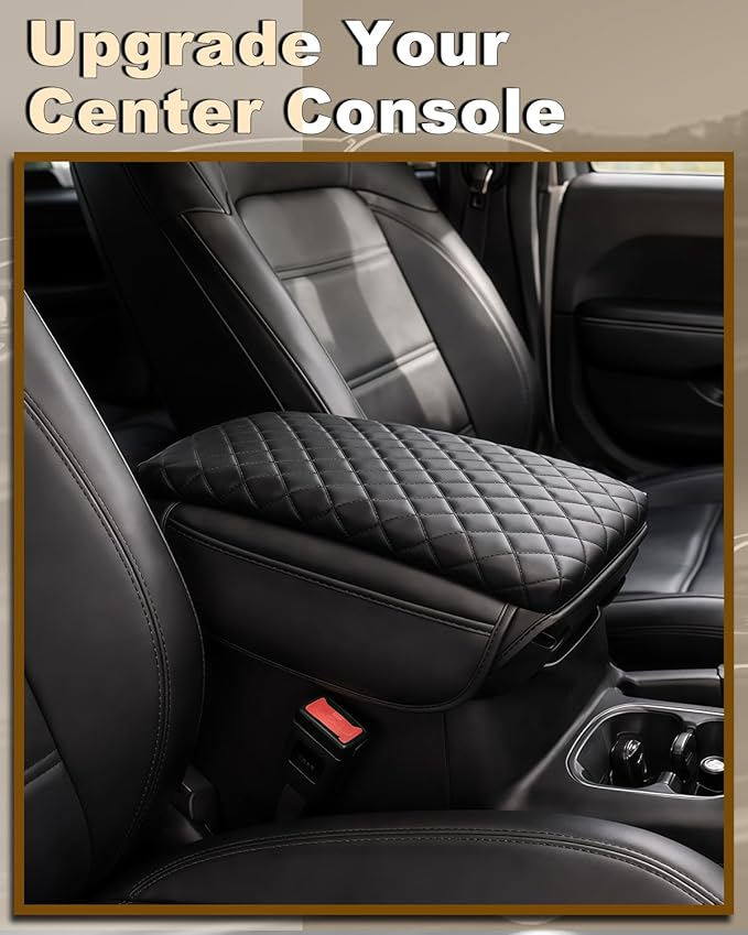 Armrest Cover for Jeep Wrangler JL Center Console Pad with Organizer Storage Pockets, Black Faux Leather Arm Rest Lid Cushion Accessories (2018-2026 Wrangler JL/Gladiator JT)