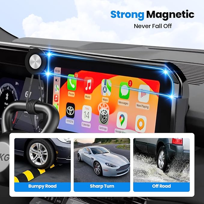 Karltys 2800gf Magnetic Phone Holder, Screen Base Phone Mount with iPhone MagSafe, 360° Rotation Phone Holder for Toyota Land Cruiser J250 250 2024 2025 2026 8/12.3" Screen Accessories