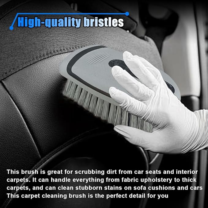 Carpet and Upholstery Cleaning Brush - Stiff Bristle Carpet Scrubber Car Cleaning Brush for Car Interior and Home - Leather Brush Auto Detailing Scrub Brushes for Couch, Floor Mats, Clothes (Grey)