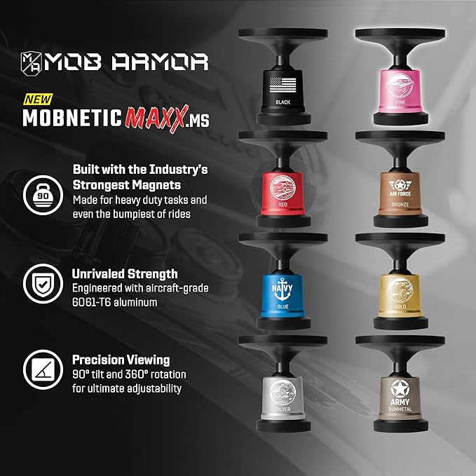 Mob Armor MobNetic Maxx MS - Customized MagSafe Compatible Magnetic Phone Holder for Car, Personalized Phone Mount Made w/Heavy Duty Aluminum Metal, Works w/iPhones & Androids - Pink