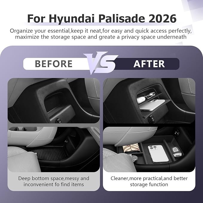 LUWU Center Console Organizer Compatible with 2026 Hyundai Palisade Calligraphy Accessories Palisade Armrest Console Organizer Under Screen Storage Tray & Lower Storage Tray 2PCS (ONLY for 7-Seat)