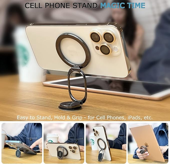 Doflyesky Magnetic Phone Ring Grip Holder, Dual-Sided Magnetics Adjustable Gym Finger Ring Grip Kickstand, Removable Phone Grip, for iPhone, iPad and Smartphones