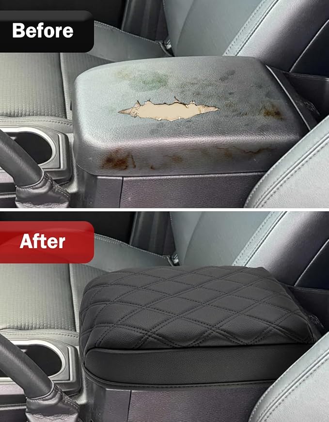 KBH Center Console Armrest Cover for Toyota Tacoma 2016-2023, Interior Accessories, Middle Console Lid Cushion, Arm Rest Cover Protector, Vinyl Leather, Black