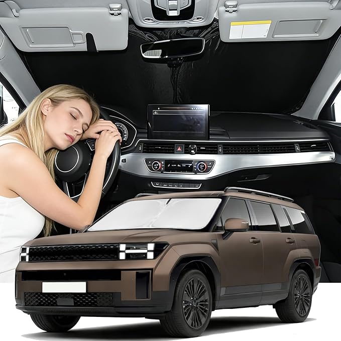 Windshield Sunshade for Hyundai Santa Fe 2024-2026 Sun Shade Car Windshield Accessories Upgrade 4 Layers Blocks UV Ray Custom Fit Santa Fe 240T Car Window Shades Windshield Keep Cool Foldable