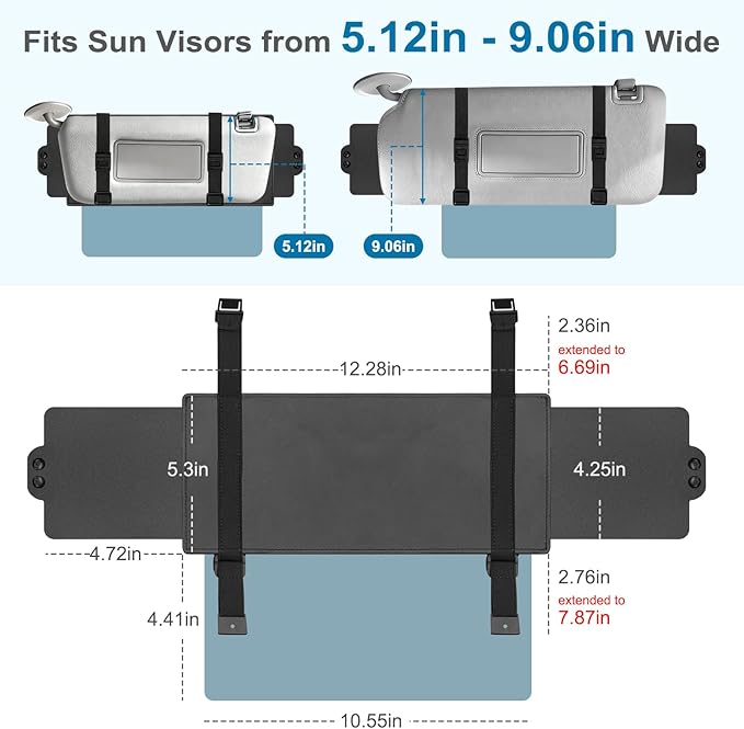 Sun Visor Extender for Car, Visor Extender Sun Blocker, Sun Visor Extension with Anti-Glare Lens Blocks UV & Sunlight, Adjustable Car Sun Visor for Safe Driving (2 Pack)